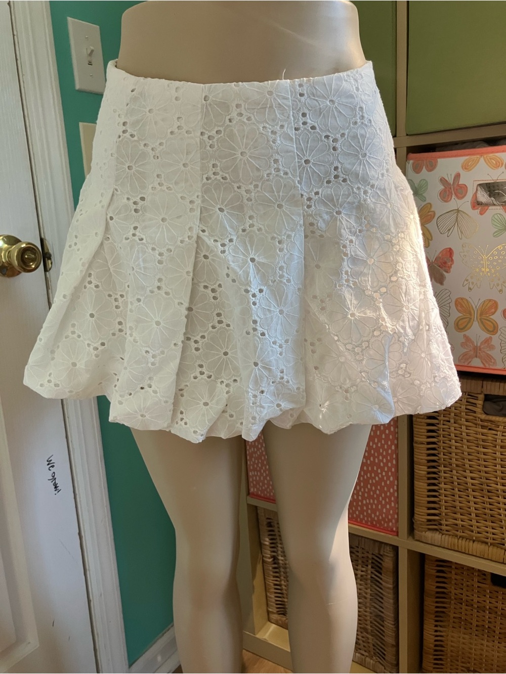 Aqua White Eyelet Circle Skirt